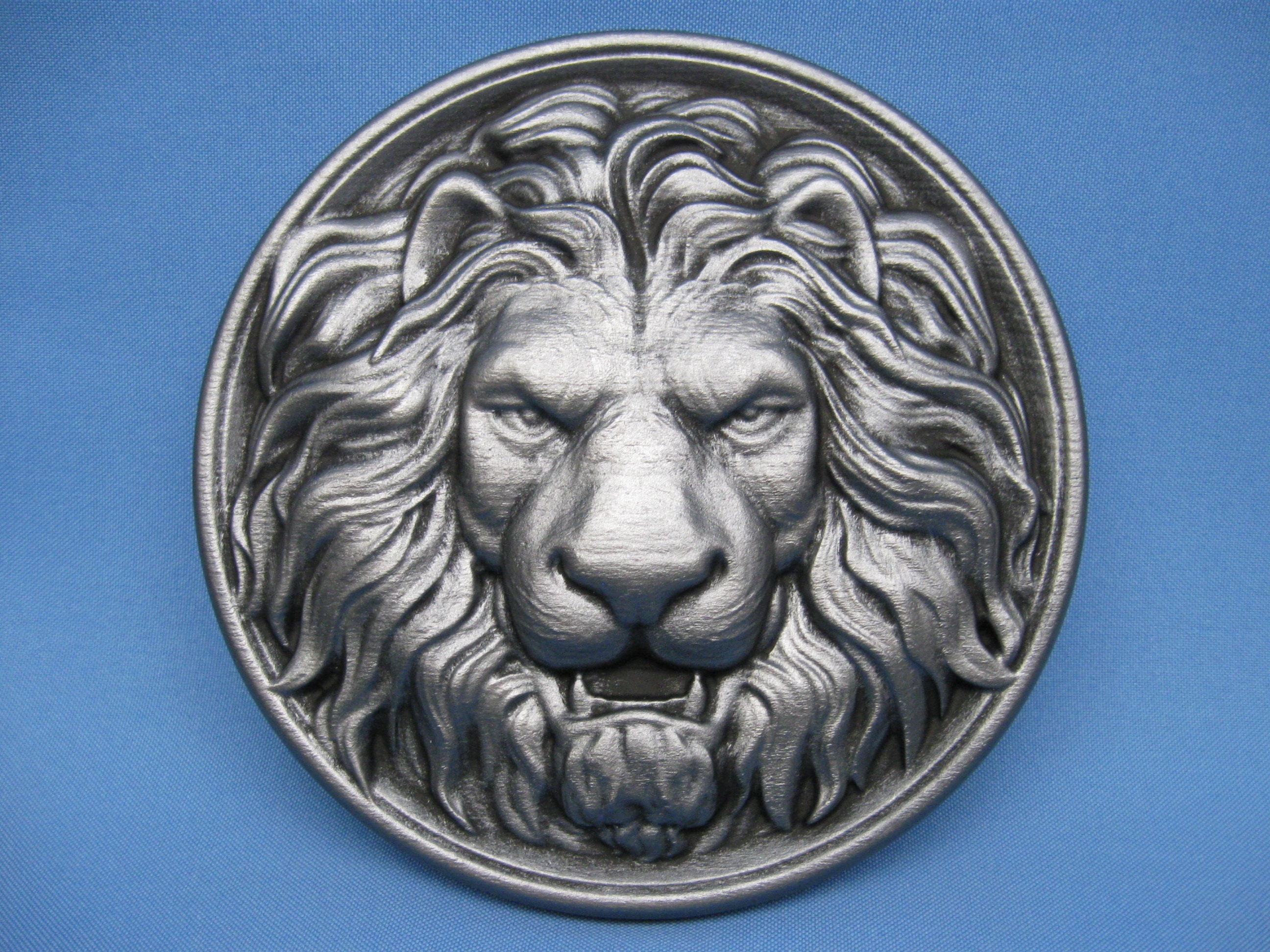 Wall lion decoration furniture craft wild head round silver Etsy