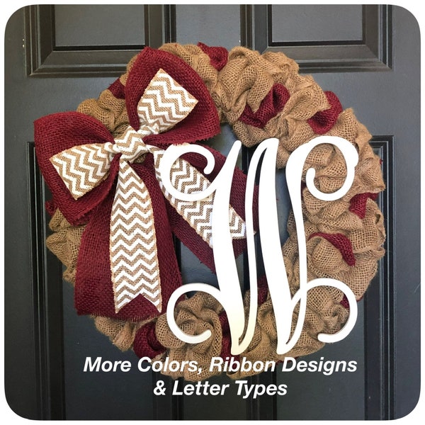 Initial Front Door Wreath~Monogram  Wreath for Front Door ~ Burlap Wreath with Initial Monogram Rustic Farmhouse Personalized All Year Round