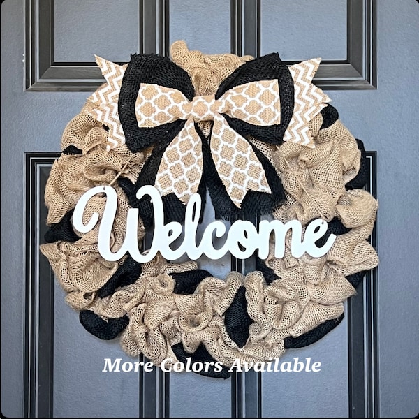 Any Season Welcome Burlap Wreath, Farmhouse Rustic Wreath, Farmhouse Decor, Front Door Decor, Year-Round Wreath, Wreaths for Front Door