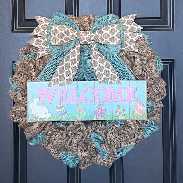 Easter Burlap Wreath, Easter Wreath, Burlap Wreath, Easter Decor, Spring Wreath, Easter Door Hanger, Easter Farmhouse, Easter Rustici