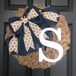 Initial Front Door Wreath~Monogram  Wreath for Front Door ~ Burlap Wreath with Initial Monogram Rustic Farmhouse Personalized All Year Round