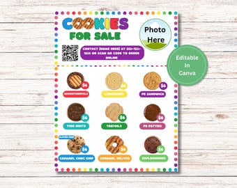 2026 bewerkbare ABC-koekjesfoldersjabloon, QR-code koekjesmenu, klaar om af te drukken koekjesmenu, prijslijst koekjes