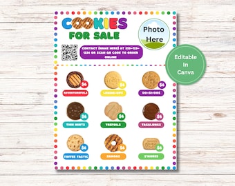 2025 bewerkbare LBB-koekjesfoldersjabloon, QR-code koekjesmenu, klaar om af te drukken koekjesmenu, prijslijst koekjes