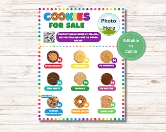 2025 bewerkbare ABC-koekjesfoldersjabloon, QR-code koekjesmenu, klaar om af te drukken koekjesmenu, prijslijst koekjes