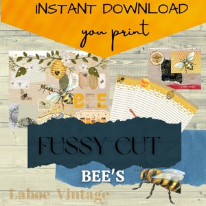 Junk Journal Kit, Fussy Cut, Bird, Bees, Beekeeper, Printable, Ephemera, Honey Bees, Digital Download
