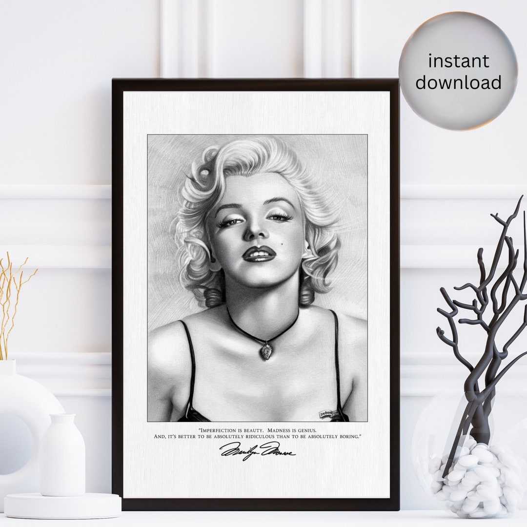 Marilyn Monroe Hand Drawn Print Instant Download 1950's Hollywood Movie
