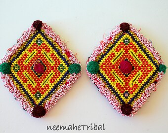Tribal Kuchi Beaded Medallions 15 x 10 cm 5,9 x 3.93 Tribal Fusion Tribal DIY Supply 1 Pair of Rhomboid Beaded Medallions