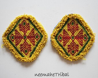 Tribal Kuchi Beaded Medallions 15 x 10 cm 5,9 x 3.93 Tribal Fusion Tribal DIY Supply 1 Pair of Rhomboid Beaded Medallions