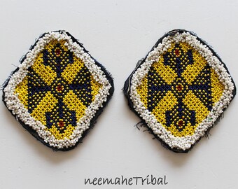 Tribal Kuchi Beaded Medallions 15 x 10 cm 5,9 x 3.93 Tribal Fusion Tribal DIY Supply 1 Pair of Rhomboid Beaded Medallions