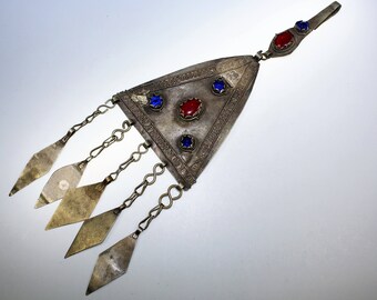 Vintage Tribal münzanhänger Grande Tribal-Pièce de Monnaie avec colorée Pierres À faire soi-même