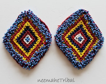 Tribal Kuchi Beaded Medallions 15 x 10 cm 5,9 x 3.93 Tribal Fusion Tribal DIY Supply 1 Pair of Rhomboid Beaded Medallions