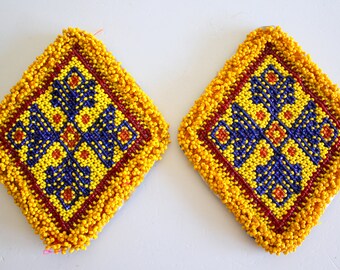 Tribal Kuchi Beaded Medallions 15 x 10 cm 5,9 x 3.93 Tribal Fusion Tribal DIY Supply 1 Pair of Rhomboid Beaded Medallions