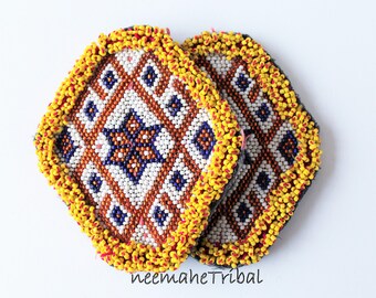Tribal Kuchi Beaded Medallions 15 x 10 cm 5,9 x 3.93 Tribal Fusion Tribal DIY Supply 1 Pair of Rhomboid Beaded Medallions