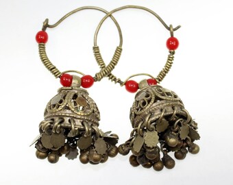 Jhumka Earrings on a Brasstone Hoop