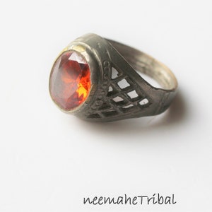 Hippie Ring with Orange Glass Jewel, US Size 8 1/2
