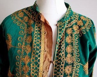 Vintage Turkmen Ladies Velvet Coat with Embroidery, Size L, Central Asian Long Embroidered Coat for Women, Theatre Opera Costume