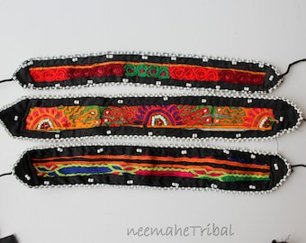 Colorful Embroidered and Lined Tribal Hairband or Choker Base DIY, Set of 3 Pieces