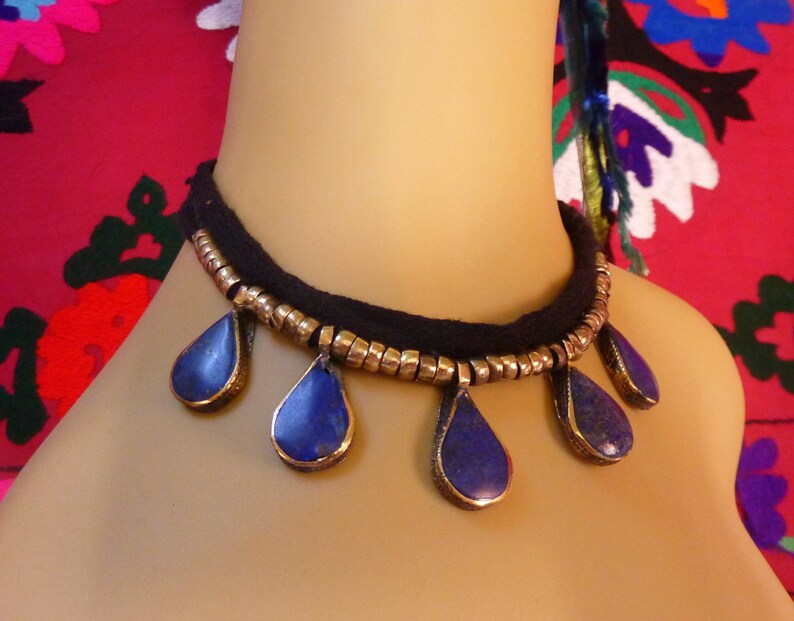 Ethnic Necklace with Blue Pendants Tribal-Necklace Afghani Necklace Bib-Necklace