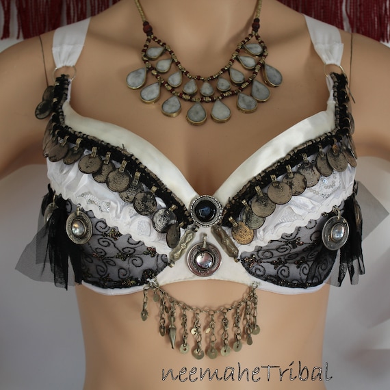 Tribal Bra in Black and White, Cup Size Eur 80C-D, US 36 B-C, UK 36 C-D,  for ATS, Tribal Fusion, Party 