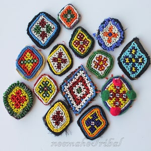 14 Small Rhomboid Kuchi Beaded Tribalmedallions