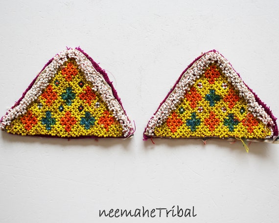 Tribal Kuchi Beaded Medallions 15 x 10 cm 5,9 x 3.93 Tribal Fusion Tribal DIY Supply 1 Pair of Rhomboid Beaded Medallions
