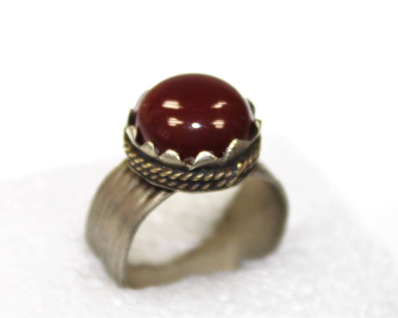 Tribal Fusion Tribal Ring US 7 Vintage Afghan Nomad Kuchi Ring with Red Jasper Stone Bohemian Ethno Hippie Ring Tribal Jewelry