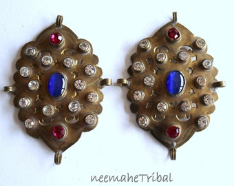 1 Pair Brasstone Turkmen Appliquées with Rhinestones, Size 9,5 x 6,5 cm / 3.74 x 2.56 in