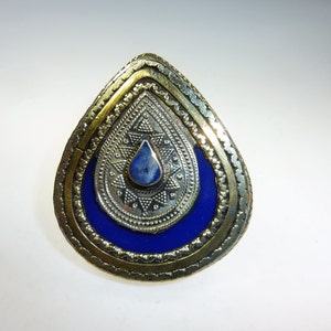 Blue Kuchi Tribal Ring, US Size 10 1/4, Boho, Gypsy, Tribalring Teardrop-Shape, Nomad Jewelry, Tribal Fusion Bohemian Statement Ring image 4