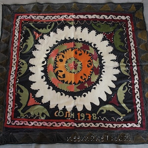 Black Uzbek Suzani Wallhanging
