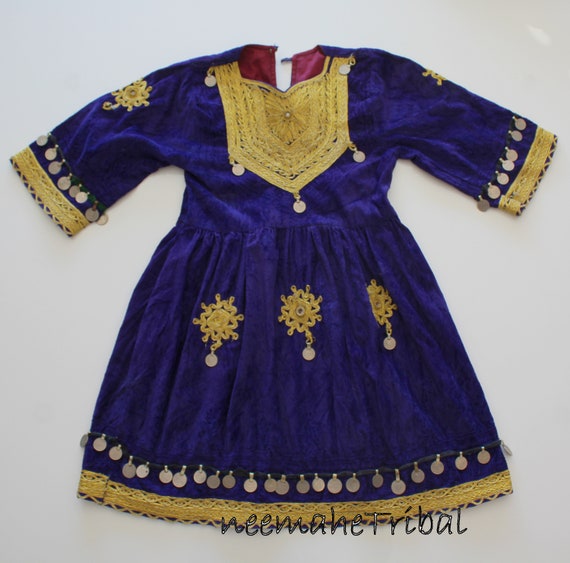 Vintage Purple Velvet Kuchi Nomad Dress for Girls,