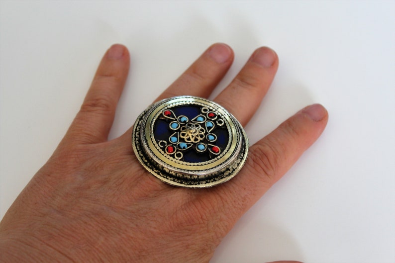 Nomad Tribal Fusion Hippie Boho Jewelry US 11 Big Blue Laghman Tribal Ring