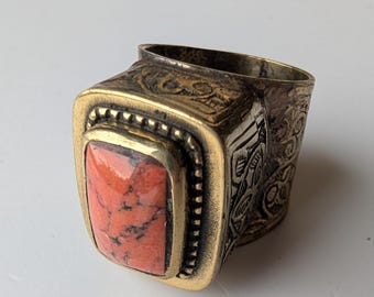 Anello tribale nomade afghano con pietra rossa, diametro interno 20 mm, anello etnico boho hippie