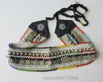 Greygreen Tribal Belt with Kuchi Buttons and Square Kuchi Coins