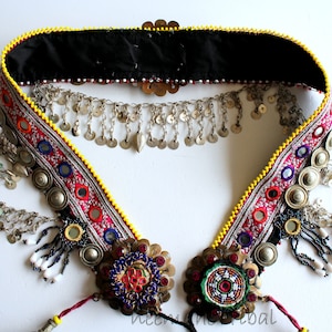 Hippie Boho tribal riem met spiegel, 84 cm lang, vintage, ATS, tribal stijl dans, LARP, tribal fusion; 13523.3