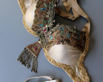 Goldtone XL Tribal Fusion Bra, US 40D, EU 90D, for Bellydance, Cosplay Burning Man,  Costume Top