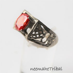 Silvertone Ring with Orange Jewel, US Size 8 1/2