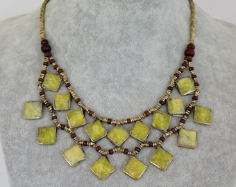 Collier tribal afghan avec pierres jaunes ; 6823.7