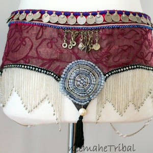 Weinroter Tribal-Fusion-Gürtel, Größe M, 91 cm; 1324.5