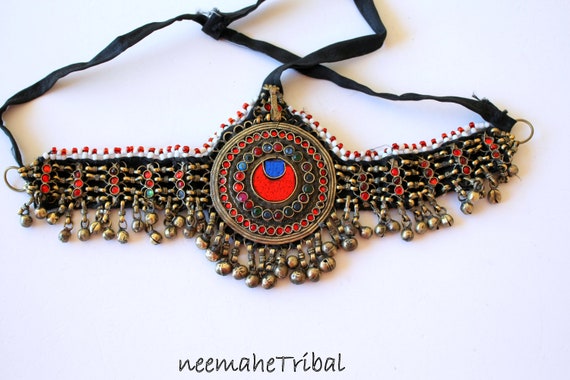 Vintage Kuchi Tribal Header with Colorful Glass-Je