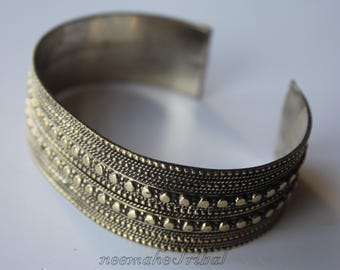 Afghan Tribal Bracelet, Unisex Brass Cuff, Adjustable Hippie Boho Bracelet