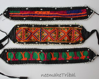 Colorful Embroidered and Lined Tribal Hairband or Choker Base DIY, Set of 3 Pieces