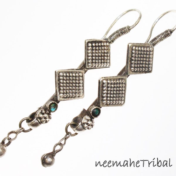 Vintage Tribal Silver Earrings, Old Long Classic Sterling Afghan Earrings,  Nomad Jewelry, Tribal Fusion