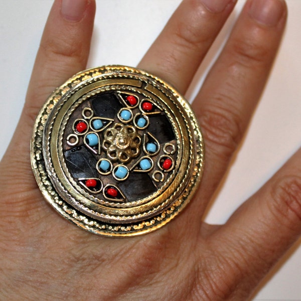Tribal Ring, Blue Tribalring, Big Black Laghmani Tribal Ring, US Size 10,5, Boho-, Gypsy-, Hippie Ring