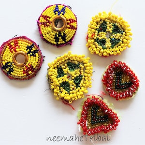 3 Pairs of Small Vintage Embroidered Kuchi Beaded Tribalmedallions, Tribal DIY, Tribal Components, Tribal Fusion