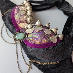 Very Small Size Tribal Bra, Size XS, Peacock Border on Black Velvet, Tribal Fusion Bra