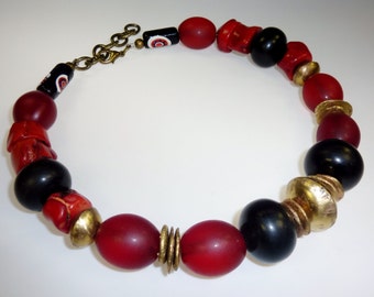 Afrika-Perlenhalsreif "Feuer Africas", Trade Beads, Halsreif