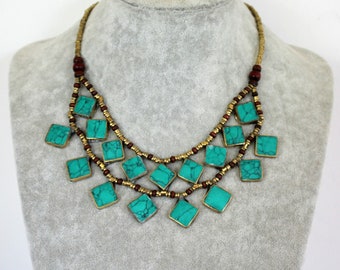 Afghanische Tribal Halskette mit grünen Steinen; 10524.1