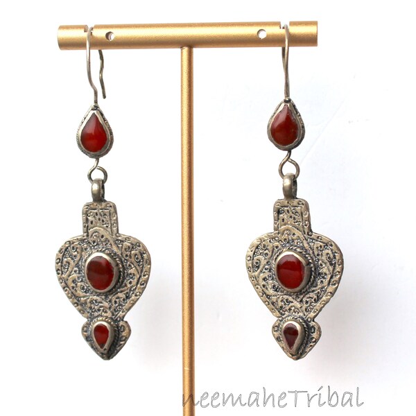 Turkmen Asyk Earrings with Carnelian Gemstones