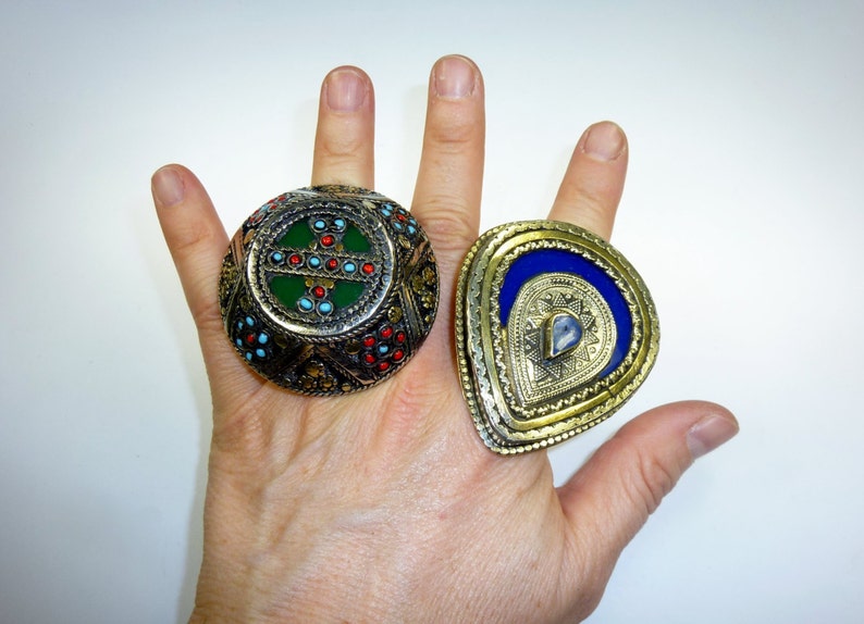 Blue Kuchi Tribal Ring, US Size 10 1/4, Boho, Gypsy, Tribalring Teardrop-Shape, Nomad Jewelry, Tribal Fusion Bohemian Statement Ring image 3