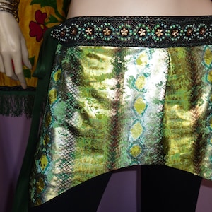 Green Tribal-Fusion-Snakeprint Hipscarf, Tribal Fusion Dance, Tribal Fusion Costume, Snake Costume